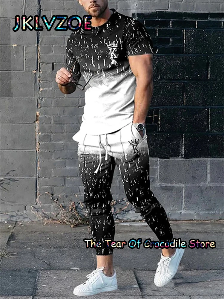 2023 Stripe Men's T Shirt Set Tracksuit Short Sleeve Long Pants Street Streetwear Printing 2 Piece Outfits Summer Clothes