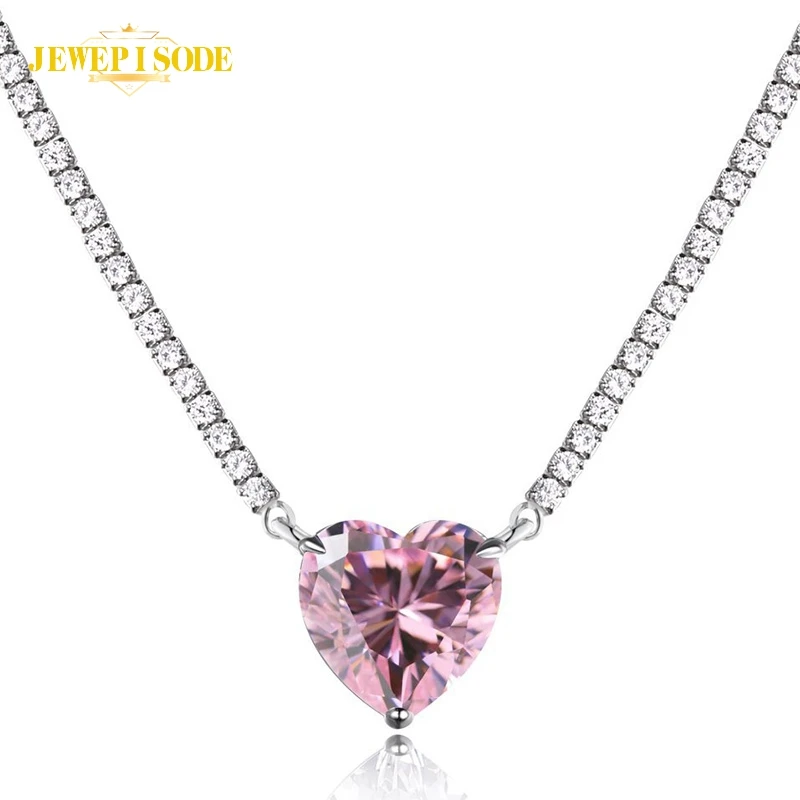

Jewepisode Romantic Heart 925 Sterling Silver Sapphire Diamond Gemstone Pendant Necklace for Women Wedding Party Fine Jewelry