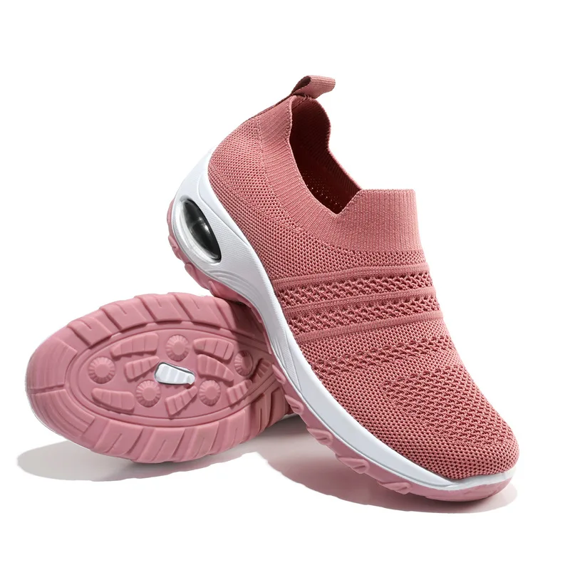2022 Women's Shoes Spring Summer Sneakers Running Small Air Cushion Shoes Women's Woven Slip-on Casual Shoes