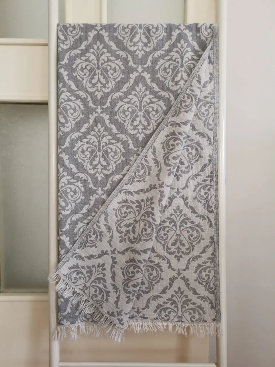 

Double Layer Damask Pattern Hammam Peshtemal Bathroom Beach Sauna Spa Towel 95x175 Peshtemal Gray