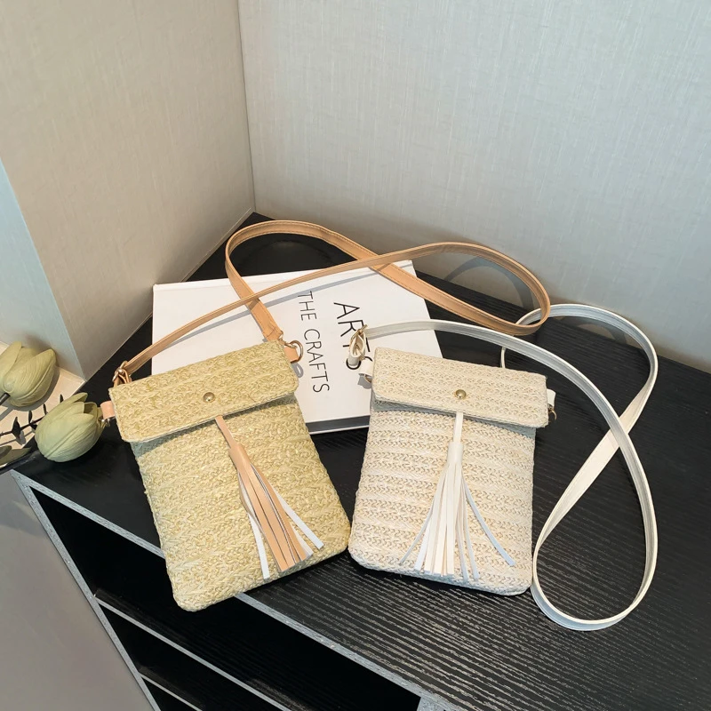 Сумка кросс-боди для телефона женская винтажный Плетеный мини-кошелек ручной