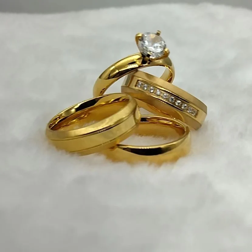 

3pcs latest 18k gold plated couple ring love Alliance cz diamond Bridal promise wedding engagement rings set for men and women