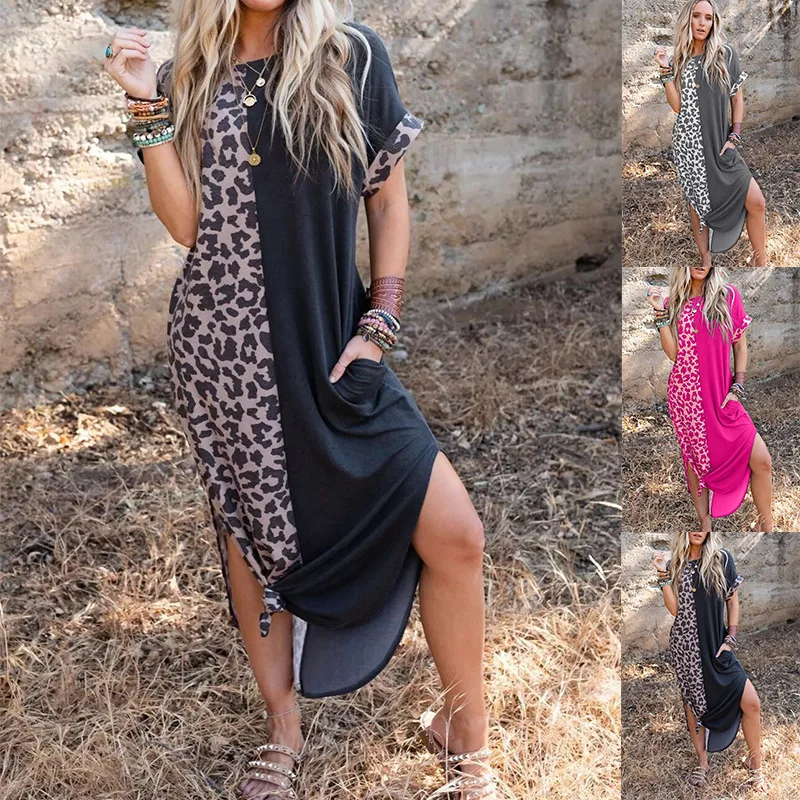 

2023 Spring/Summer New Leopard Print Women's Dress Round Neck Loose Long Dress Vestidos