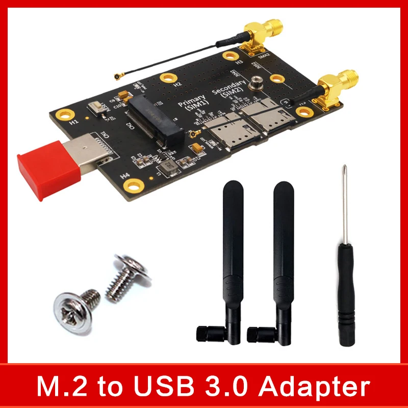

NGFF M.2 to USB 3.0 Adapter with 2 Antennas M2 Key B to USB 3.0 Type A Converter Riser Card with Dual Nano SIM Card Slots