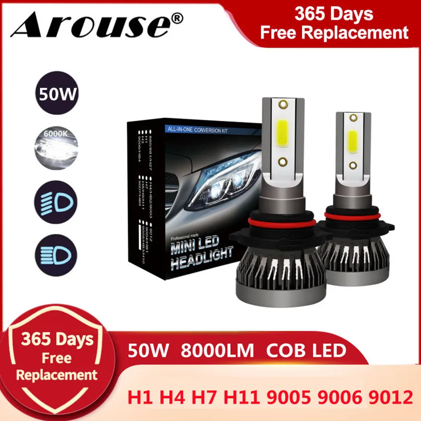 

2Pcs 9005 HB3 H7 Led Headlight 9012 H8 H9 H11 Led Bulb 9006 HB4 Led Light Bulbs 50W 8000LM 12v Car Light Headlamp Fog Lights M1