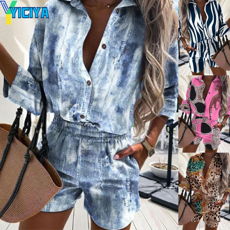 Женский летний костюм YICIYA из джинсовой ткани модная однобортная рубашка с