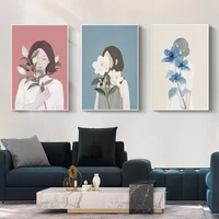simple abstract fashion ladies flower girl boy wall art print canvas painting nordic plant poster picture living room home decor