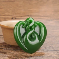 natural green hand carved love jade pendant fashion boutique jewelry couple heart shaped necklace valentines day gift