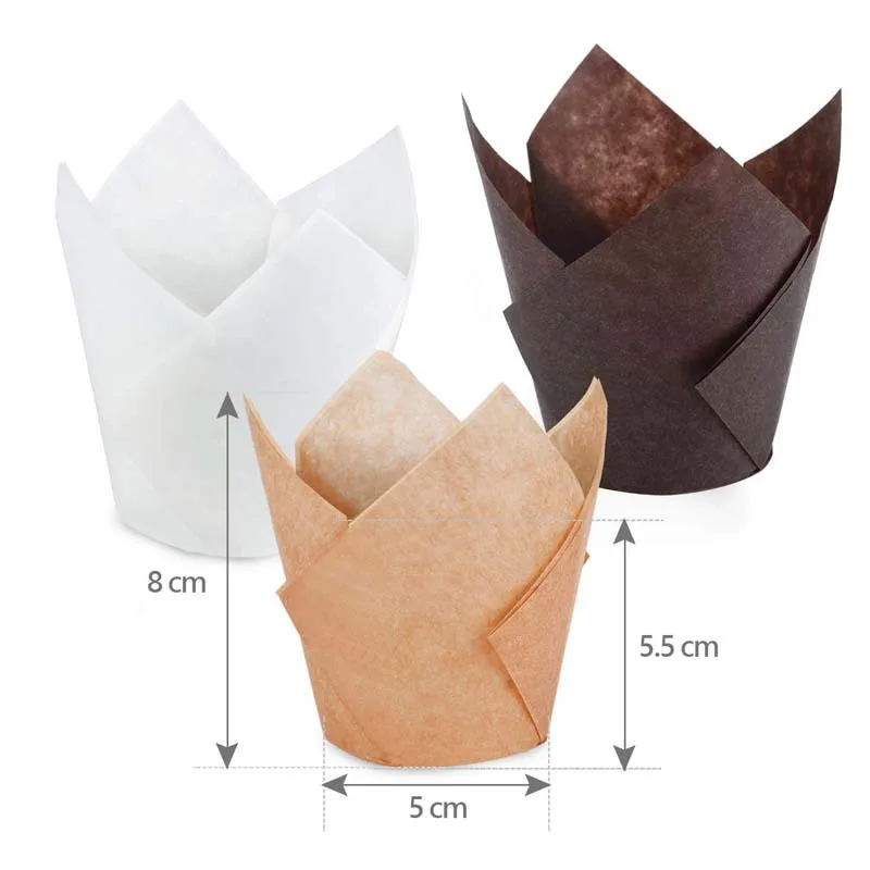 

200Pcs Tulip Cupcake Wrapper Dessert Muffin Decorating Supplies Rustic Cake Wrapping Paper Cups Cake Cup Decorations