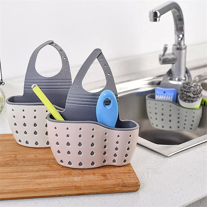 

2023New Organizer Gadgets Sink Shelf Soap Sponge Drain Rack Silicone Storage Basket Bag Bathroom Holder Kitchen Accessories Tool