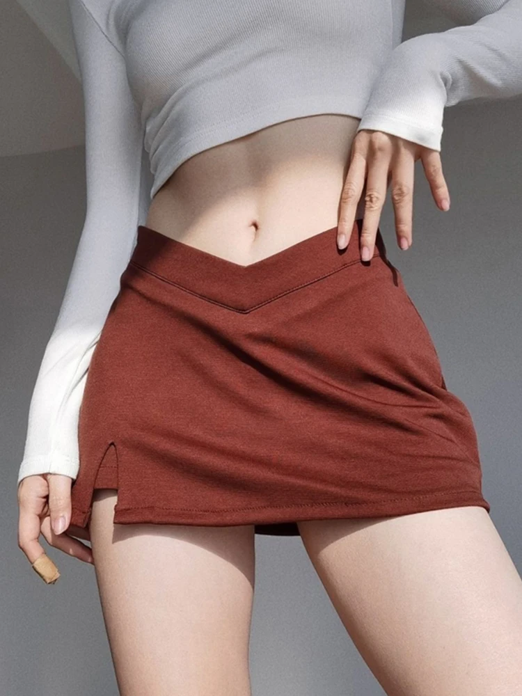 

Women Exclusive Tailored V-front Mini Skirt Safety Pants Sexy Low Rise Split Front Mini Skirt Fashion Aesthetics Vintage Skirt