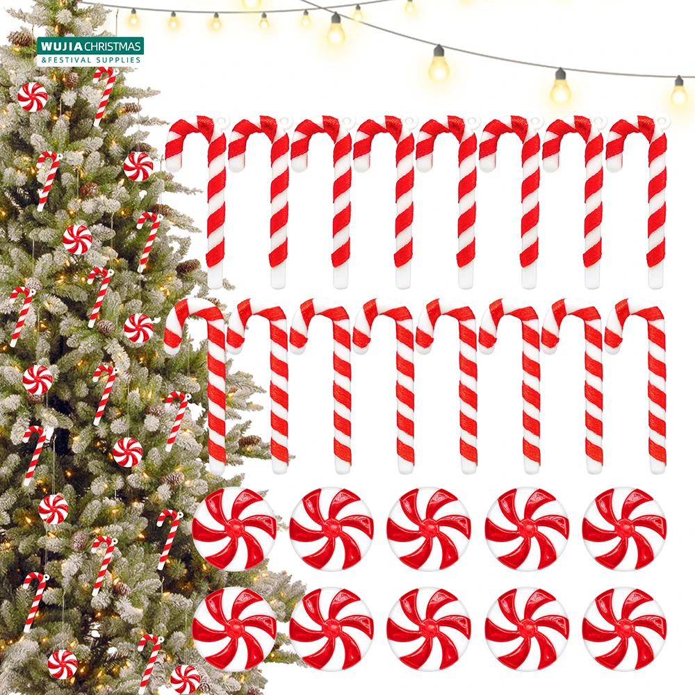 24PCS Christmas Lollipop Pendants Candy Cane Xmas Tree Hanging Ornaments for Christmas Decoration Holiday Party New Year Navidad