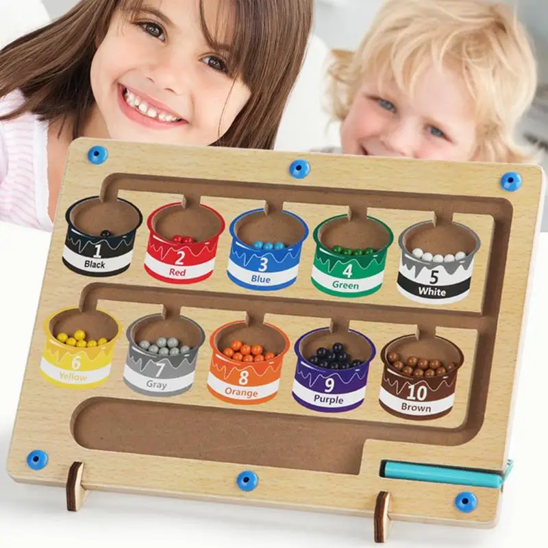 

Magnetic Color And Number Maze Wooden Magnet Puzzle Board With 55 Beads Montessori Toys Fosters Fine Motor Skills Counting