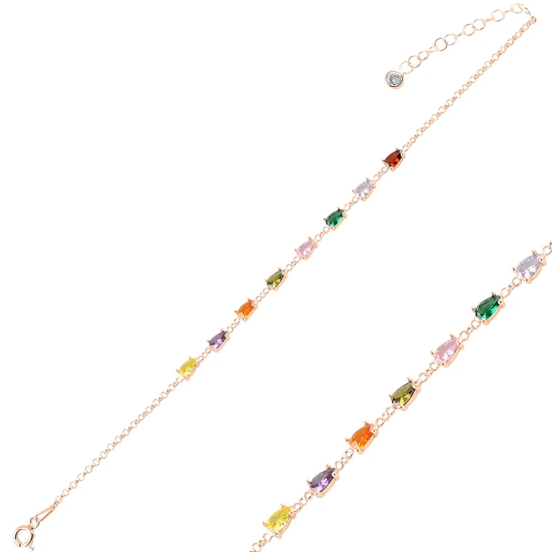 

Silver 925 Sterling Drop Colorful Zircon Stone Do Chain