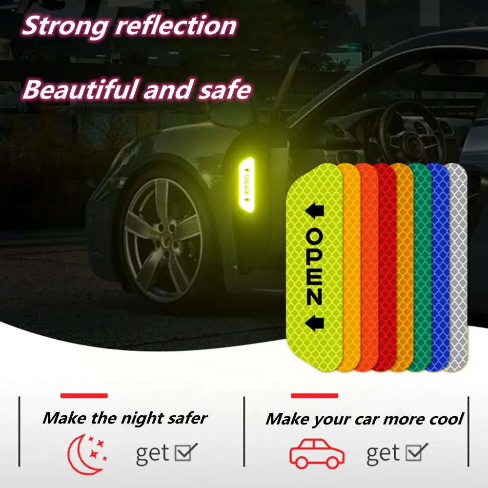 

4PCS Reflective Car Door Sticker Safety Warning Reflective Tape Decal Car Accessories Exterior Interior Reflector Strips