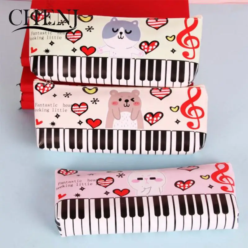 1Pcs Creative Music Notes Piano Keyboard Pencil Case Large Capacity PU Pencil Bags Stationery Office School Students Prizes Gift