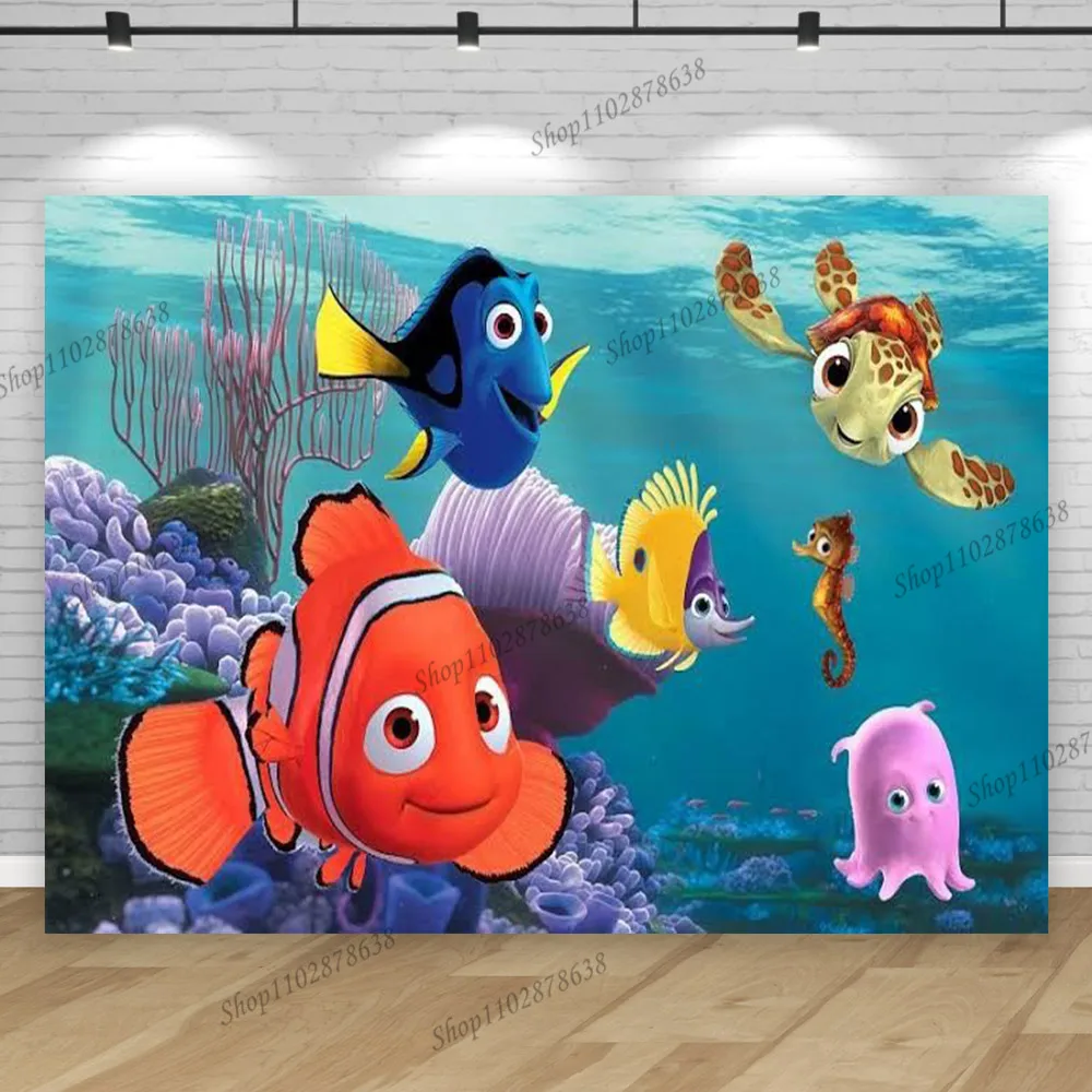 Фото Birthday Background Finding Nemo Marlin And Dory Theme For Kids Party  Backdrop Photocall Underwater Adventure Sea Turtle Banner №2