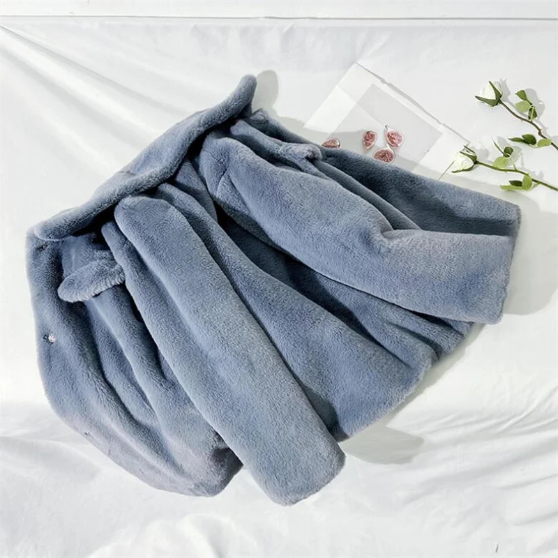 Imitation fur coat women's winter new korean lapel loose thick fur jackets pocket blue дубленка женская зимняя куртка зимняя жен