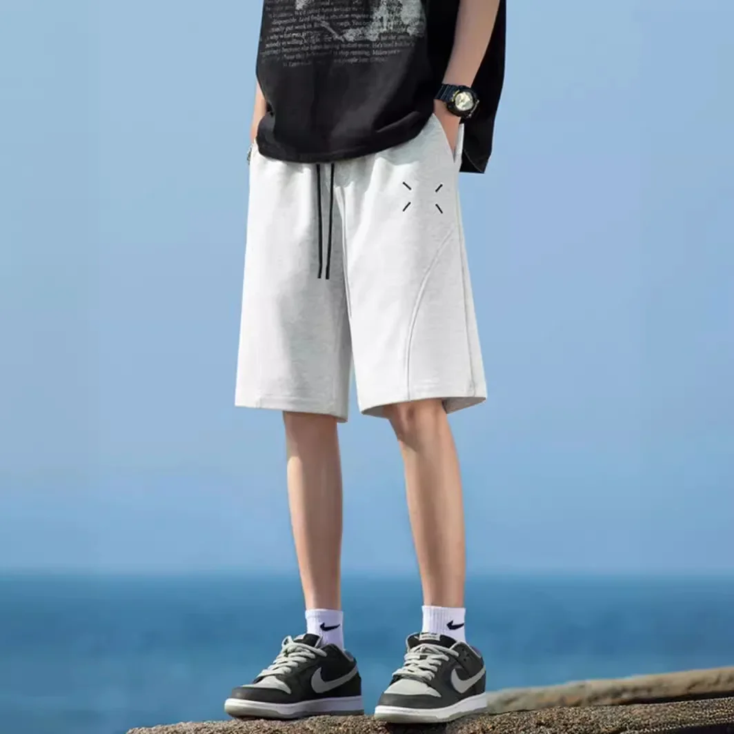 Плавки мужские с белыми цветами серые Новинка лета 2024 модные Свободные