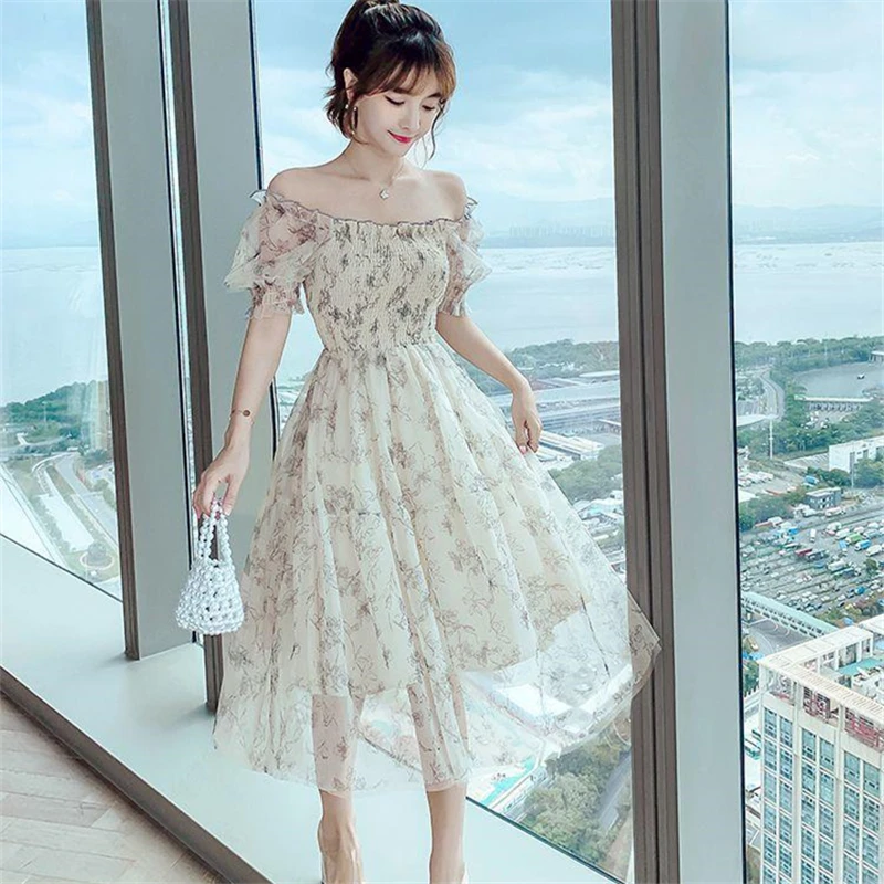 

Square Necked Floral Chiffon Dress For Women's Summer 2023 New Small Long Skirt With High-End Temperament and Short Sleeves