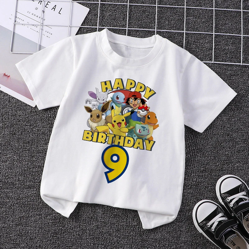 pokemon Children T-shirt birthday number 1-12 Pikachu Kawaii T Shirt Anime Cartoons Casual Clothes Tee Shirt Kid Girl Boy Tops