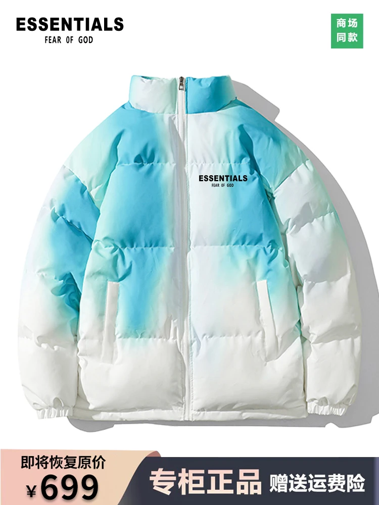 Fog Fashion Brand Essentials Gradient Color Stand Collar Down jacket Men and Women Same Sle Autumn Winter Loose Couple ...