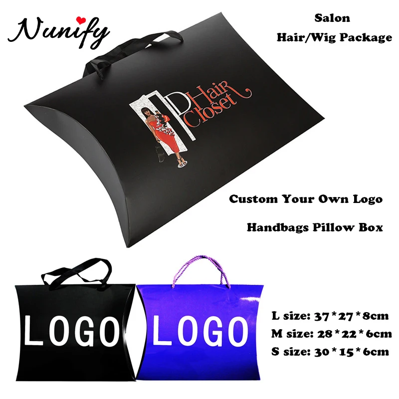 20Pcs Custom Logo Packaging Box For Wigs Pillow Box With Handle Private Label Hair Packaging Box Handbag For Bra Wig Accessories