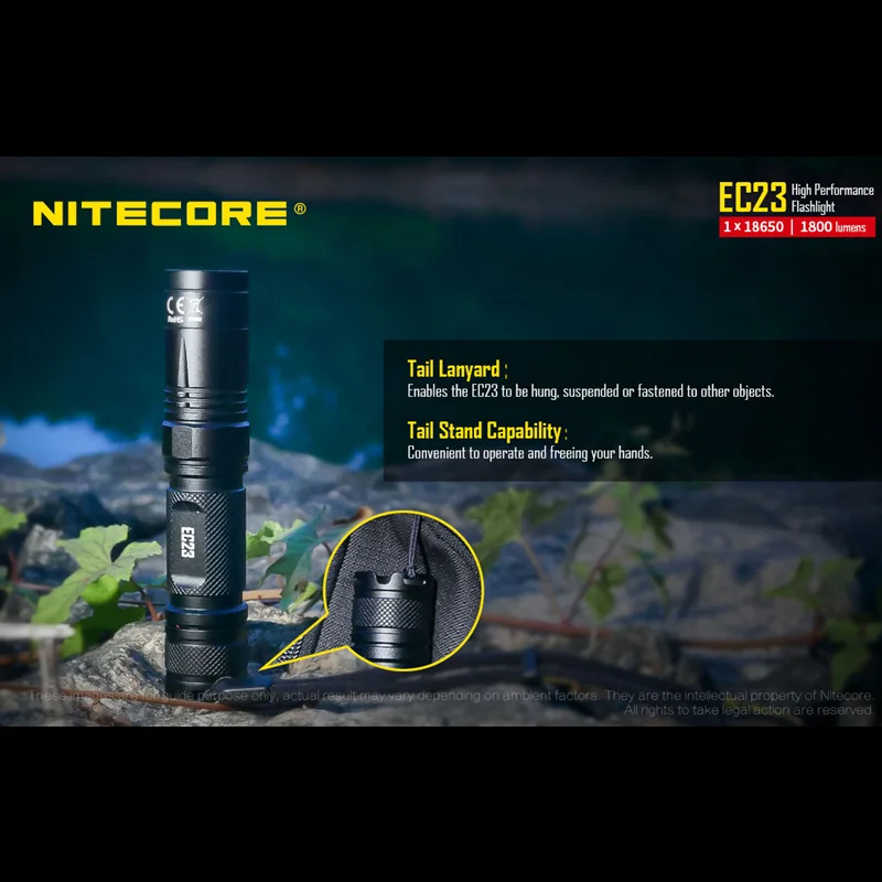 Вссветильник Nitecore EC23 1800 люмен высокопроизводительный тройной свет с батареей 18650