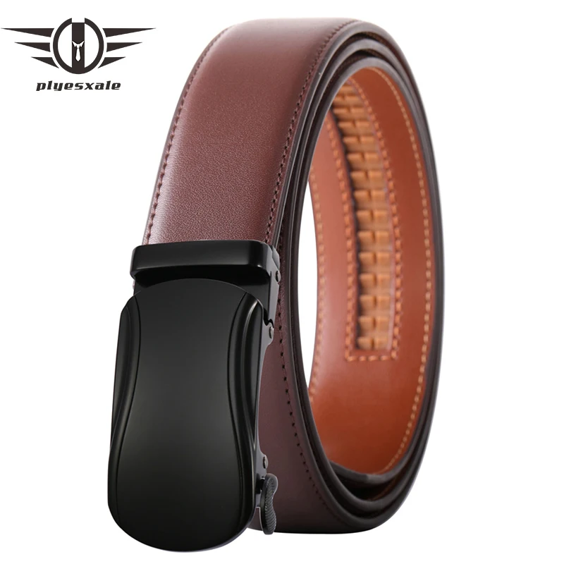 Plyesxale Top Quality Mens Belts Black Automatic Buckle Genuine Leather Men Belt for Dress Jeans Cowboy Wedding Party Gift B671