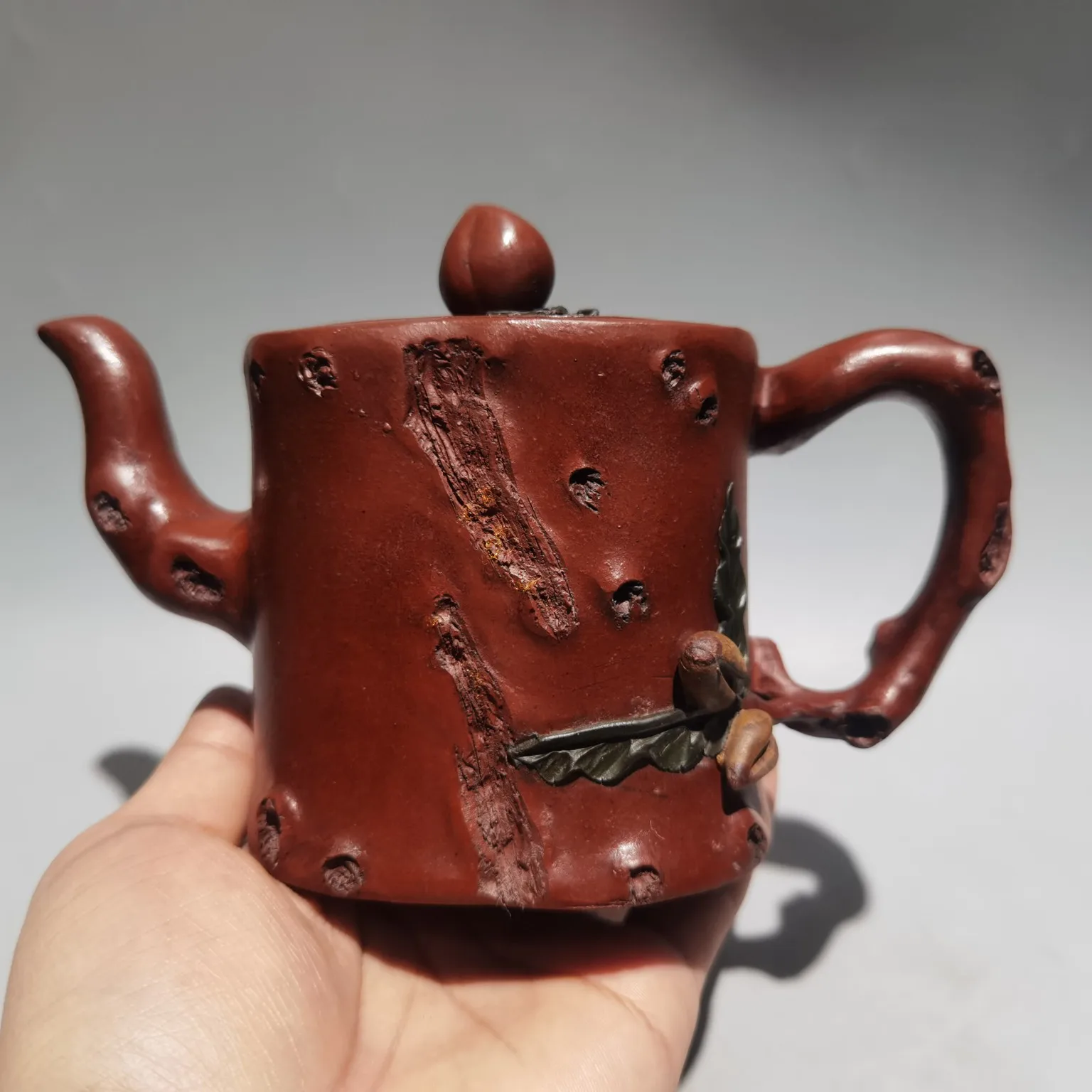 

7"Chinese Yixing Zisha Pottery peach root Lucky teapot kettle red mud Teapot Pot Tea Maker Ornaments Amass wealth