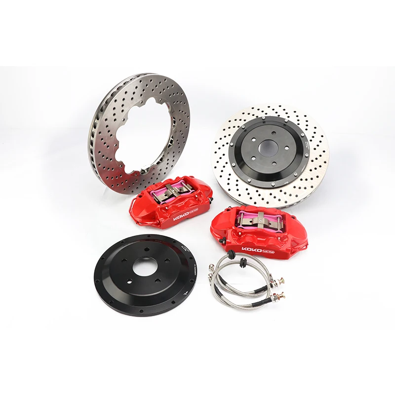

KOKO RACING using cars brake kit 4 pot brake caliper brake hose 65cm fit with 380*28mm drilled disc for Cadillac Escalade