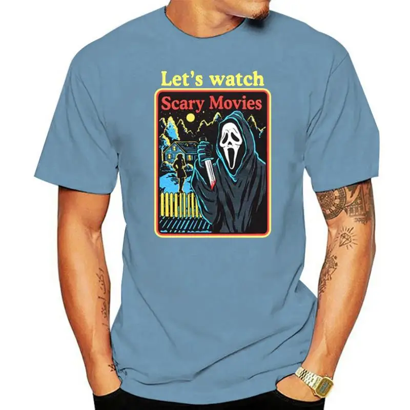 

Scream Movie Ghost Face Let's Watch Scary Movies Horror Movie Men's 100% cotton T-Shirt women soft Hallowmas top tee