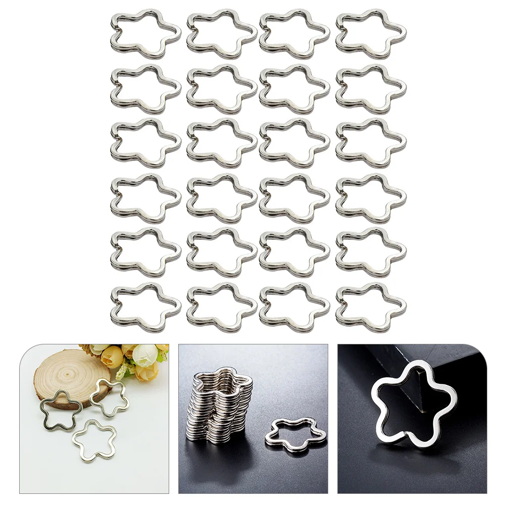 

80Pcs Flower Shape Flat Key Rings Side Pushing Ring for Key Dog ID Collar Tag