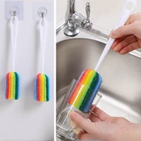 long handle colorful cup brush milk bottle cleaning brush kitchen washing tool rainbow cleaning sponge brush glass cup cleaner