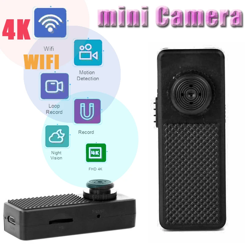 Wifi Mini camera ip cam FULL HD 4K video camcorder shirt button small P2P/AP monitor motion detection H.264 recorder | Электроника