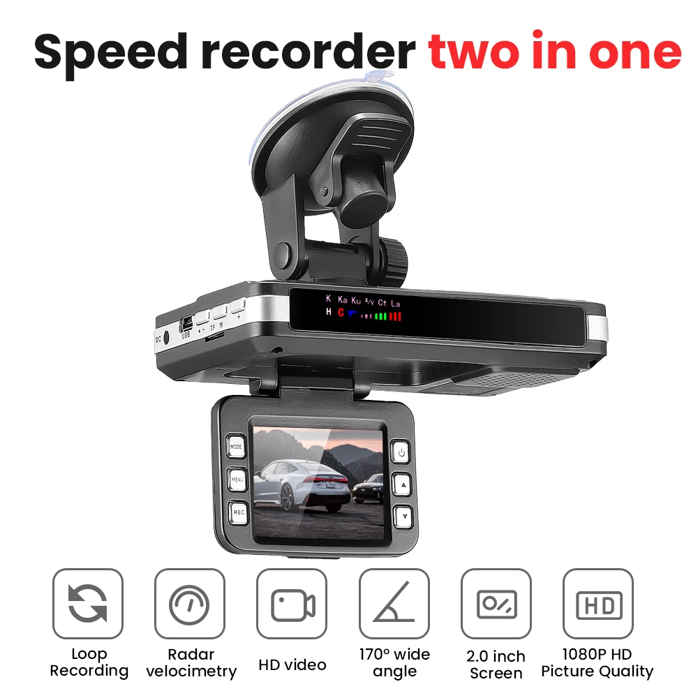 

2 In 1 Car Radar DVR Anti Radar Detector 24 Hour Monitor Driving Recorder Video Camera Flow Detecting Dash Cam Car Detector