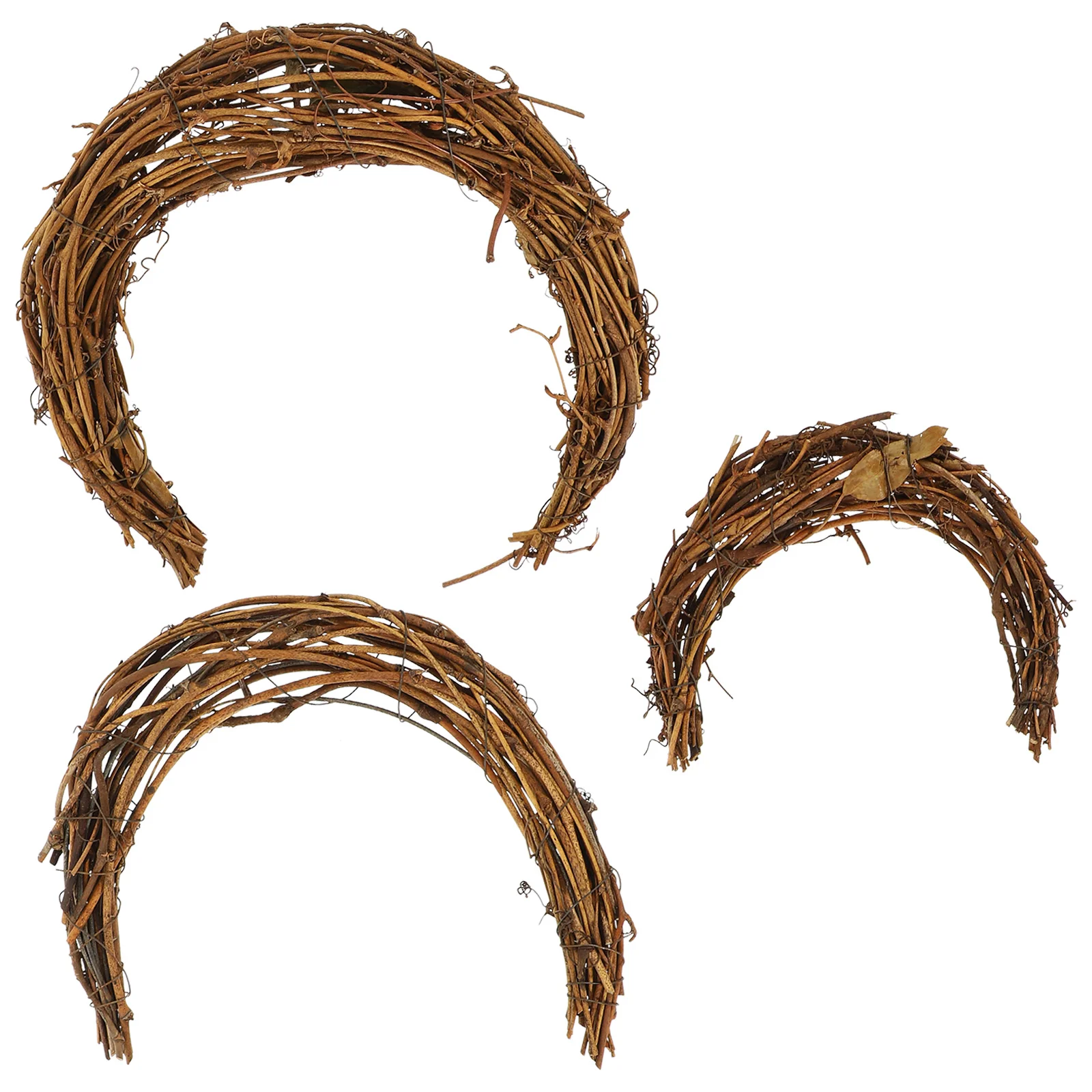 3 Pcs Smilax Glabra Rattan Moon Shaped Wreath Vintage Christmas Decor Artificial Floral Ring Frame Circle DIY for Home