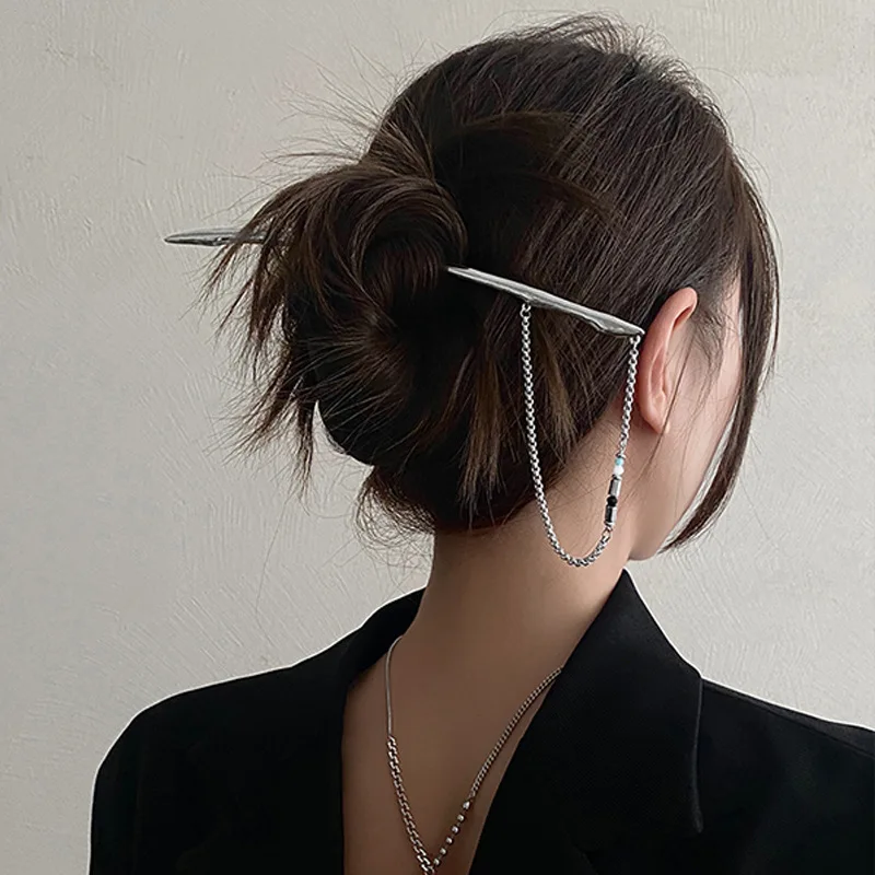 

2022 New Punk Tassel Beads Color Matching Dish Hairpin Chinese Simple Hair Sticks for Women DIY Hairstyle Hair Dish Accessories