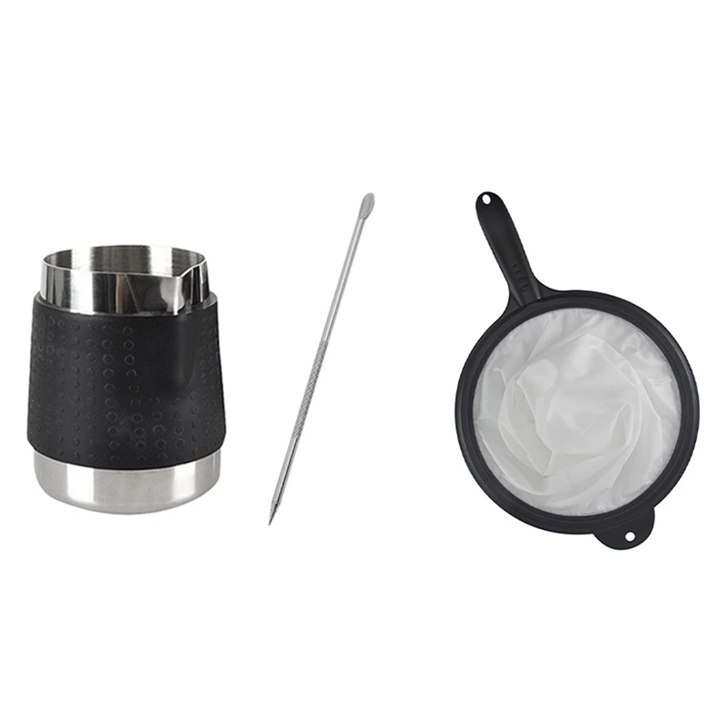 

HOT-350ML Stainless Steel Frothing Jug With Decorating Pen Witj Tea Leaf Strainer Flour Nut Milk Bag Strainer Fine Mesh