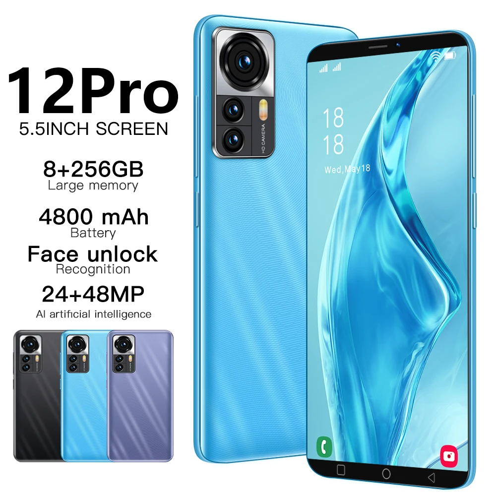 Смартфон глобальная версия Cheap 12 Pro 5 0 дюйма 8 + 128 ГБ 24 48 МП 4800 мА · ч 10 ядер Android 11 MTK6983