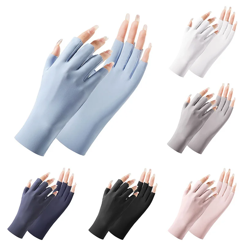 

Summer Ice Silk Half Fingers Gloves Women Breathable Thin Fingerless Gloves Outdoor Riding Driving Gloves Sunscrn Mittens
