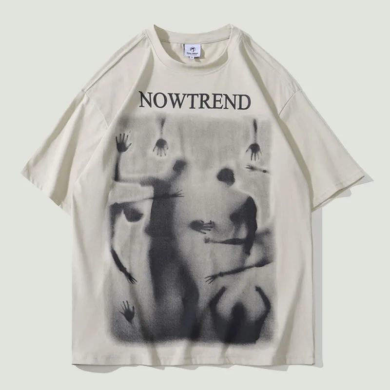 

Футболка мужская оверсайз с коротким рукавом, уличная одежда в стиле Харадзюку, с принтом демона, призрака, модная свободная хлопковая руба...