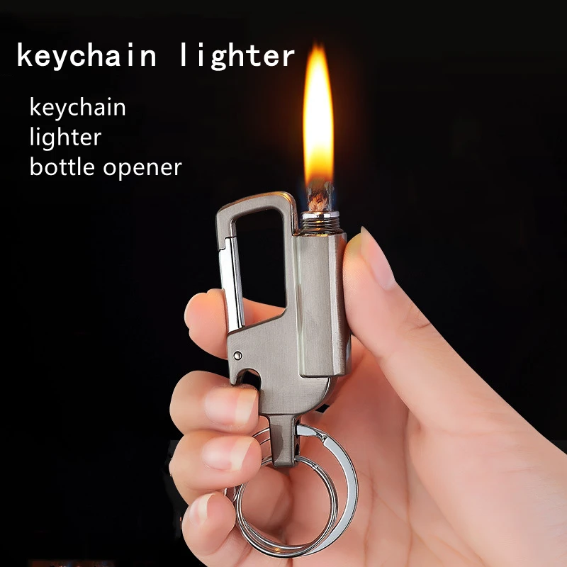 

Metal Kerosene Lighter Retro Grinding Wheel Waterproof Lighter Keychain Bottle Opener Outdoor Windproof Lighter Men's Gift