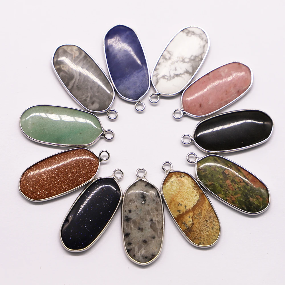 

Fashion Natural Stone Pendants Agates Crystal Oval Silver Edge Shape Rose Quartz Charm Necklace Earring Jewelry Making Gift Sell