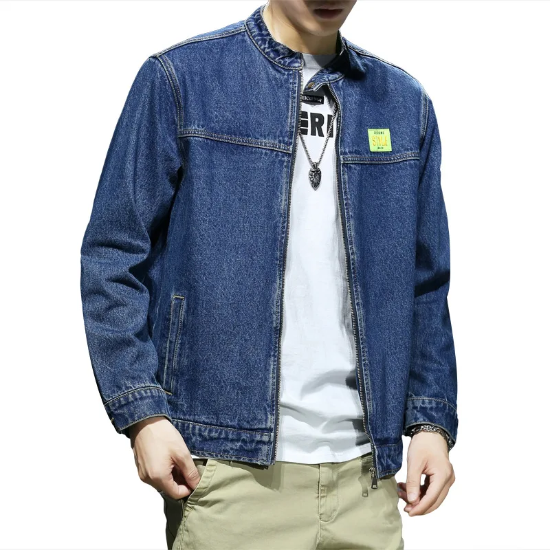 

Autumn Men's Denim Jacket Plus Size Loose Tops Men's Stand Collar Blue Jackets Tide Mens Fashion Trends Clothing 5XL 6XL 7XL