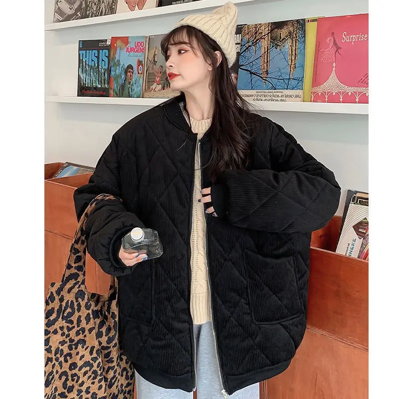 Winter Women's Cold Coat Corduroy Thick Padded Jacket Jackets Harajuku Super Hot Coats Loose Retro Long Sleeve Top Cheap New