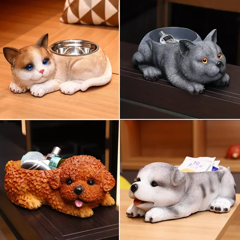 

Resin Storage Basket Creative Dog Statue Animal Design Storage Basket for Wedding Party Home Decor Desktop Key Storage Basket