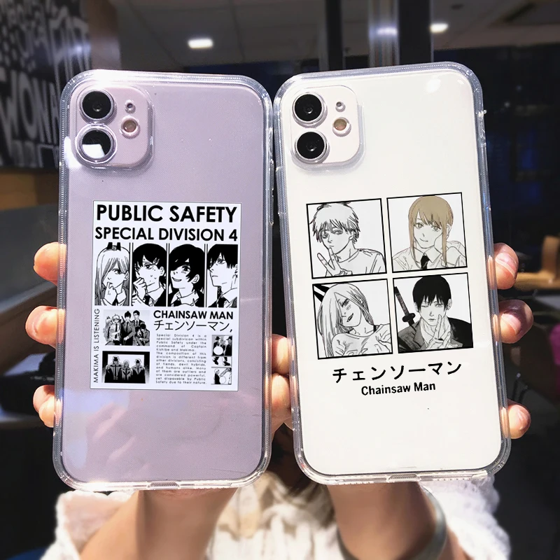

Cute Cartoon Chainsaw Man Anime Phone Case For iPhone 11 13 12 Pro Max XR XS X SE2020 8 7 6Plus Transparent Soft TPU Cover Shell