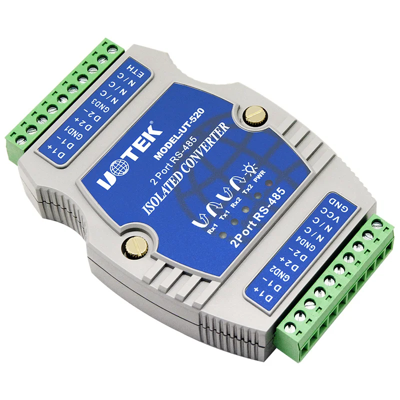 Фото UOTEK UT-520 Промышленный 2-портовый повторитель RS 485 Последовательный преобразователь на DIN-рейку с изоляцией №1