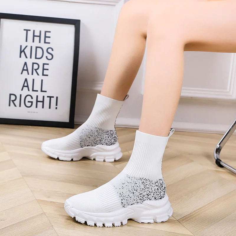 Women's Boots Free Shipping Sock 2022 Autumn Breathable Bling Rhinestone Solid Colors Ankle Casual Comfort Walk Shoes For Ladies